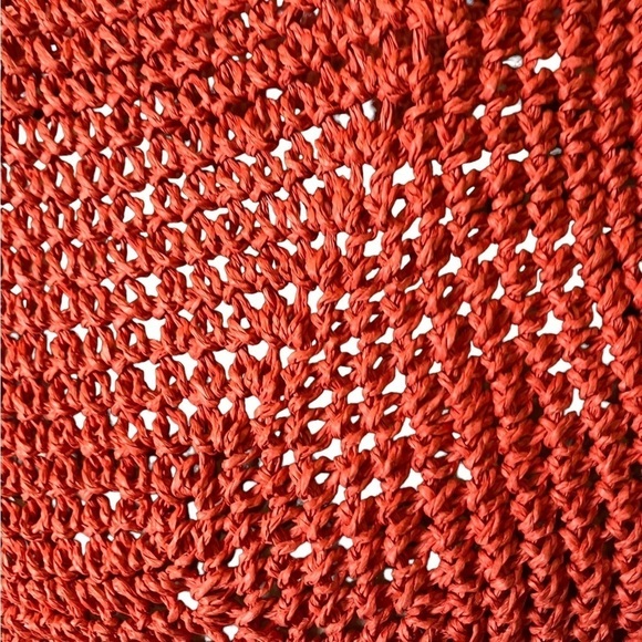 Orange Jumbo Straw Tote Bag Woven Straw Errands 16x16x4.5” Handle Drop 15 - Picture 3 of 8